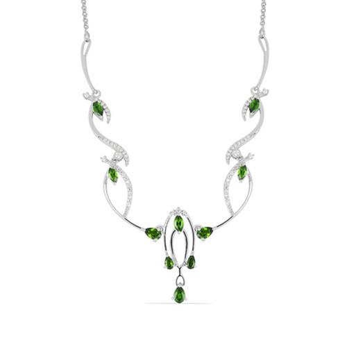STYLISH NATURAL CHROME DIOPSIDE GEMSTONE NECKLACE IN 925 SILVER